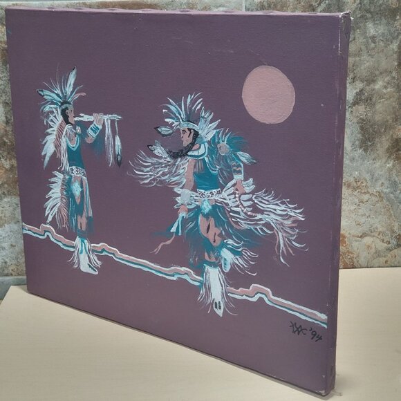 Vintage Native American Eagle Dance Canvas Painting 1994 Signed - Picture 8 of 13